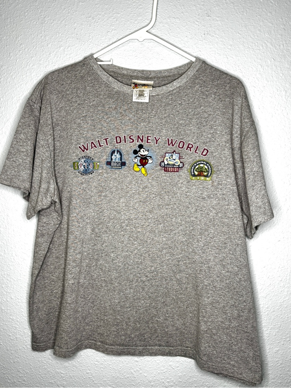 Vintage 90s Disney World Gray Tee Multi Park Small Logos L